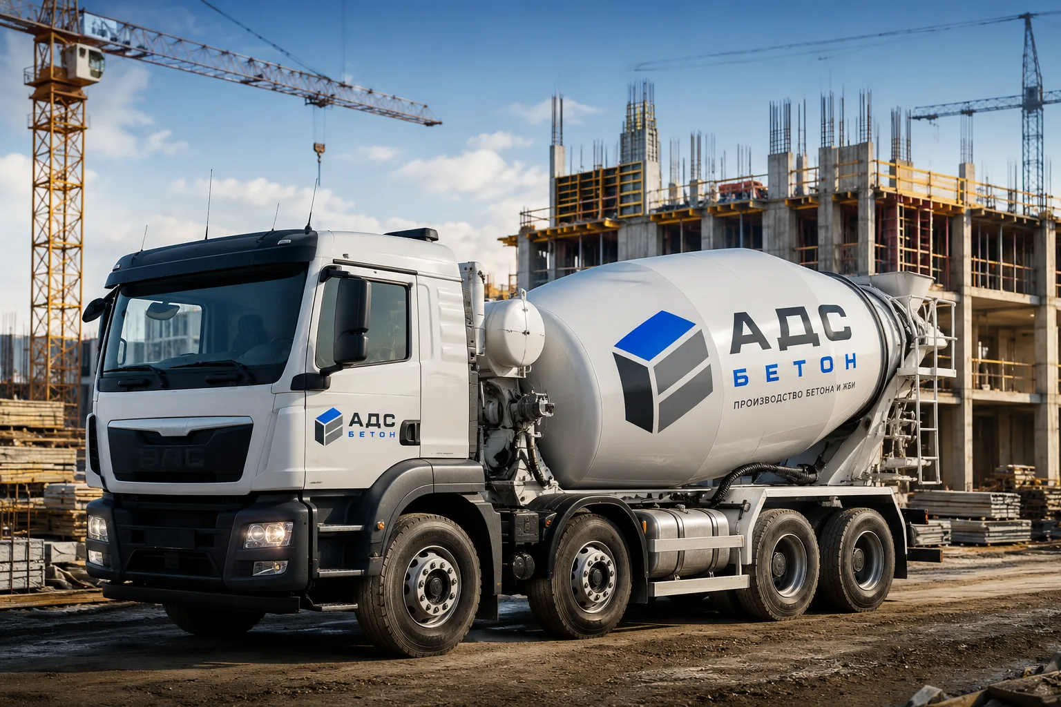 Автобетоносмеситель АДС Бетон на стройплощадке